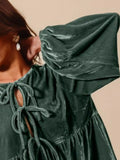 Balloon Sleeve Tie-Front Velvet Peasant Blouse
