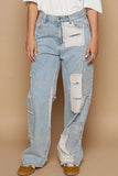 Patchwork Distressed Raw Hem Boyfriend Jeans