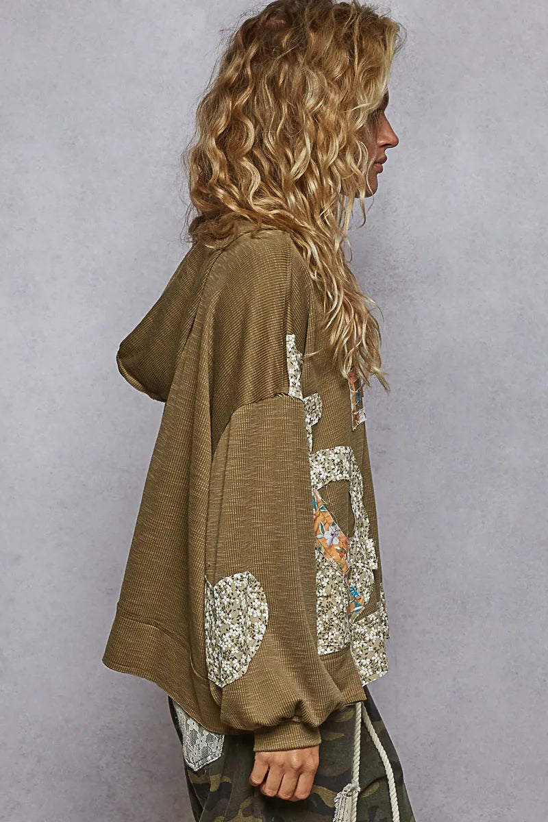 Sequin Peace Symbol V-Neck Hoodie