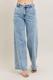 Full Size High Rise Wide Leg Jeans with Asymmetrical Inseam