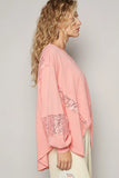 Oversized V-Neck Top with Elegant Lace Sleeves