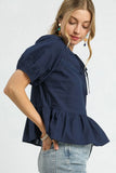 Peplum Tie-Front Puff Sleeve Top