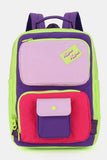 Contrast Nylon Backpack Bag with Handles - Green