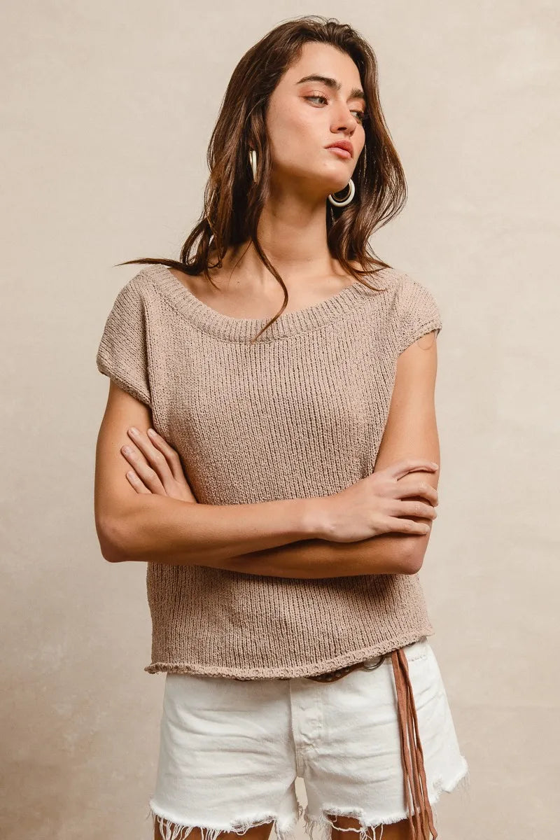 Asymmetrical Knit Pullover with Off-Shoulder Design