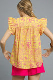 Floral Ruffle V-Neck Cap Sleeve Top