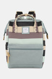 Striped Waterproof Nylon Backpack Bag with Side Pockets - Sage