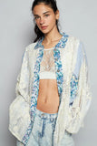 Oversized Blouse with Floral and Striped Sleeves
