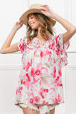 Flutter Sleeve Floral Sheer Blouse