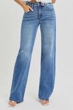 Full Length High Waisted Relaxed Fit Wide Leg Denim Jeans