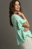 Lace-Embellished Half Sleeve Babydoll Top