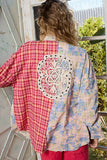 Patchwork Plaid Shirt with Trendy Contrast Pockets