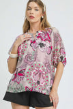 Botanical Butterfly Print Batwing Blouse