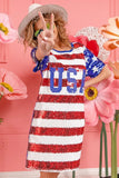 American Flag Theme Usa Print Sequin Dress
