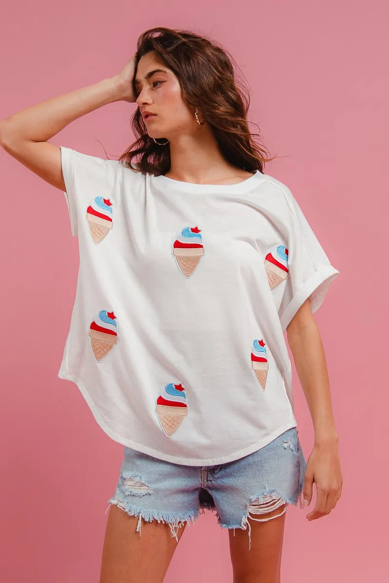 Oversized Patriotic Ice Cream Print Tee